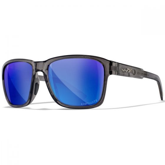 Wiley X WX Trek Glasögon - Captivate Polarized Blue Mirror Lenses / Gloss Crystal Dark Grey Frame