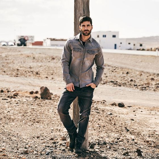 Brandit Riley Denim Skjorta Grey Denim