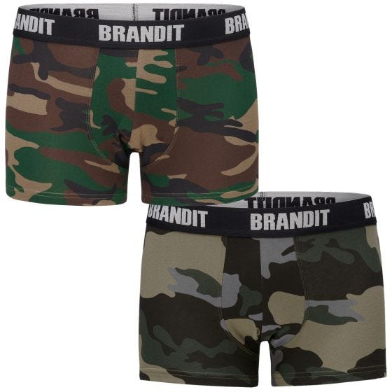 Brandit Logo Boxershorts 2-pack - Woodland/Dark Camo