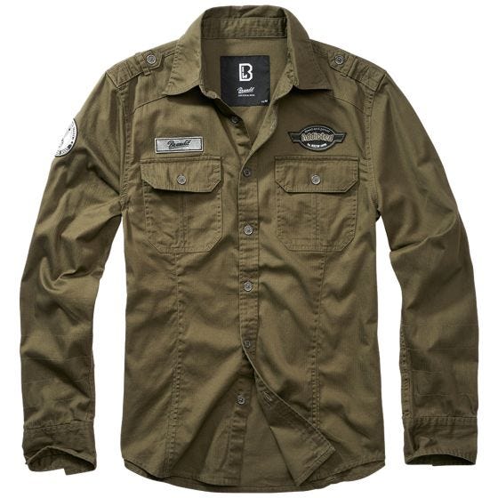 Brandit Luis Vintage Skjorta med emblem - Oliv