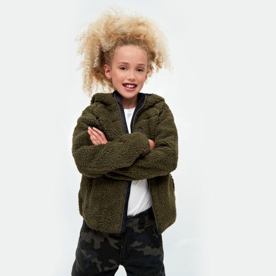 Brandit Barn Teddyfleece Jacka med huva - Oliv