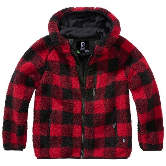 Brandit Barn Teddyfleece Jacka med huva - Röd/Svart