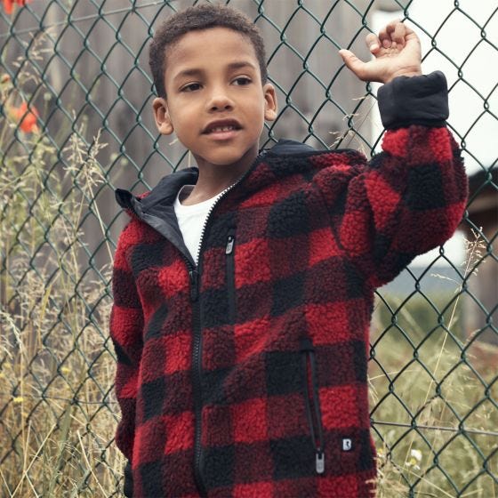 Brandit Barn Teddyfleece Jacka med huva - Röd/Svart