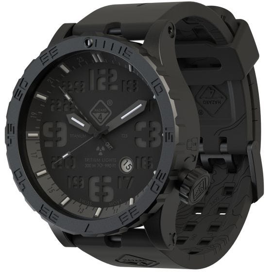 Hazard 4 Heavy Water Diver Titan Tritium Klocka - Blackout Svart GMT Blå/Röd