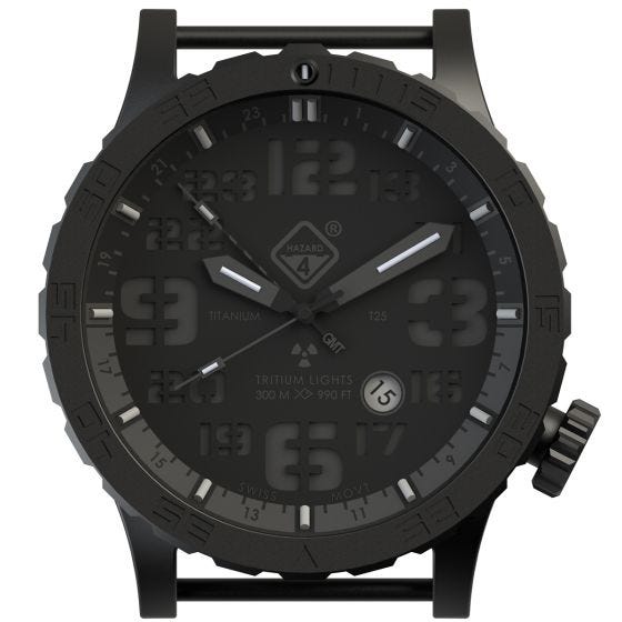 Hazard 4 Heavy Water Diver Titan Tritium Klocka - Blackout Svart GMT Blå/Röd
