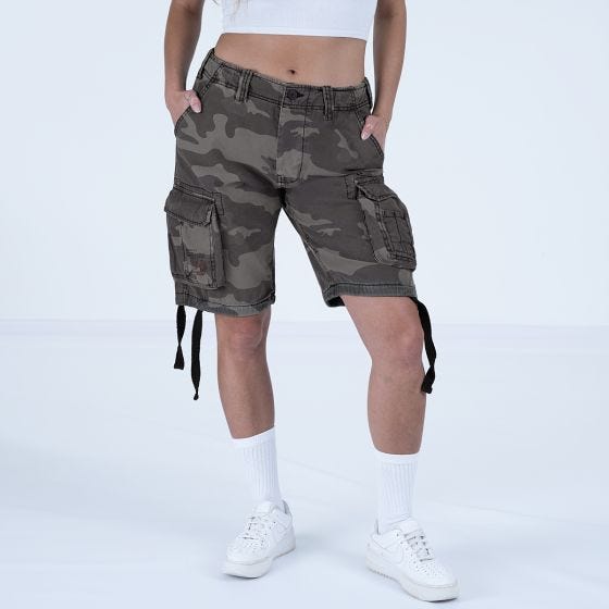 Surplus Airborne Vintage Shorts För kvinnor - Tvättad Black Camo