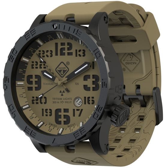 Hazard 4 Heavy Water Diver Titan Tritium Klocka - Arid Brown GMT Grön/Gul