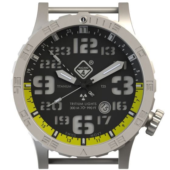 Hazard 4 Heavy Water Diver Titan Tritium Klocka - Blacktie Gul GMT Grön/Gul