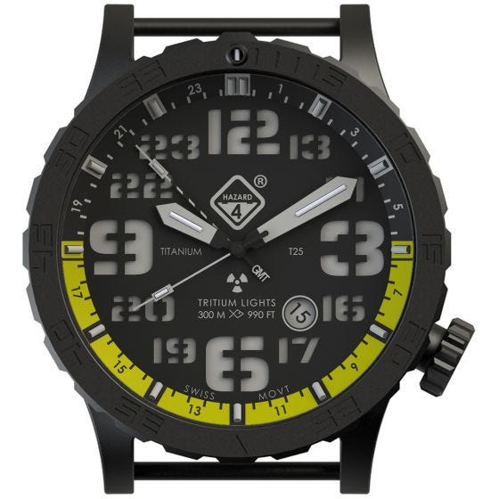 Hazard 4 Heavy Water Diver Titan Tritium Klocka - Nightwatch Gul GMT Grön/Gul