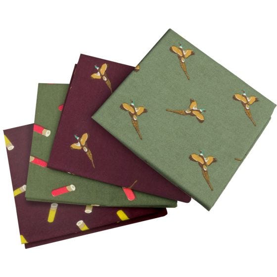 Jack Pyke Pheasant and Cartridge 4-pack Näsdukar - Wine/Grön