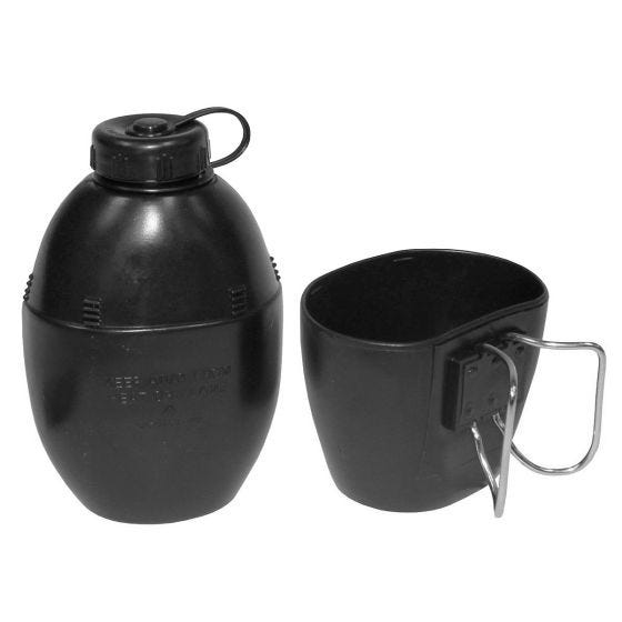 MFH British Fältflaska med Mugg - Svart