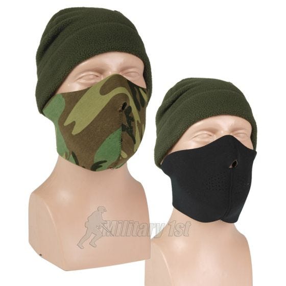 Mil-Tec Vändbar Halv-mask Neopren - Svart/Woodland